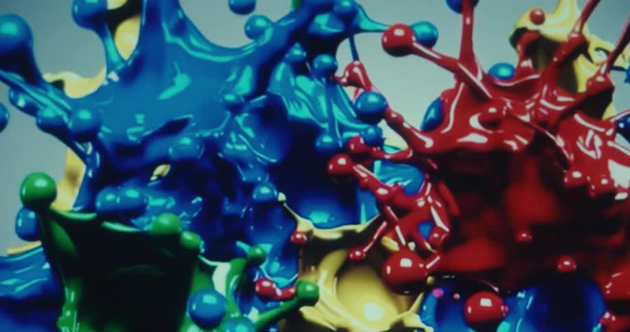 Splatters of bright colors are scattered