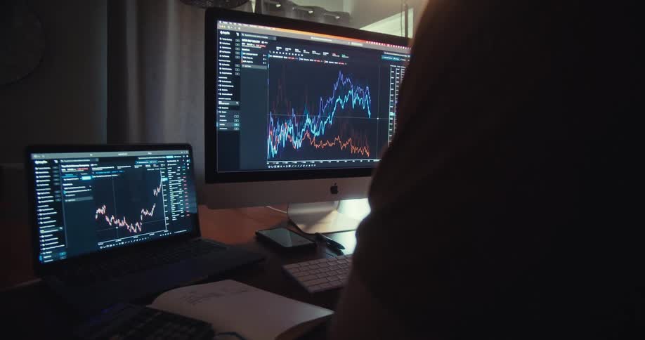 A person is adjusting line graphs on the computer