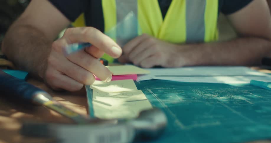 A man holding a pen fidgeting with it nervously while looking at a project