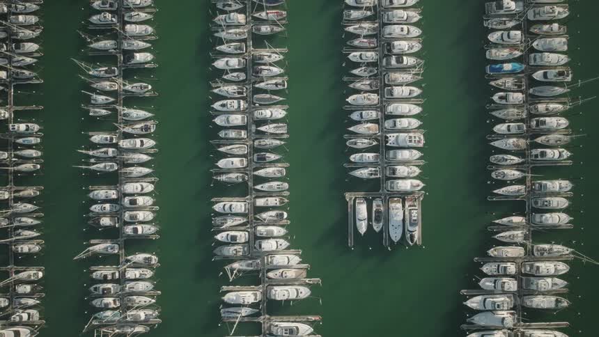 Aerial view of yachts parked in a marina