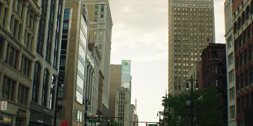 The tall buildings line the city