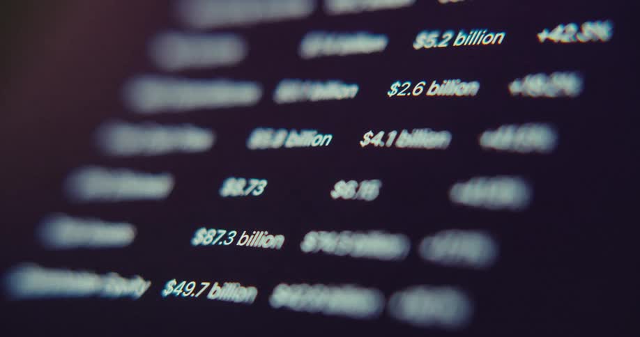 A black screen displays rows of monetary values in different categories in white text