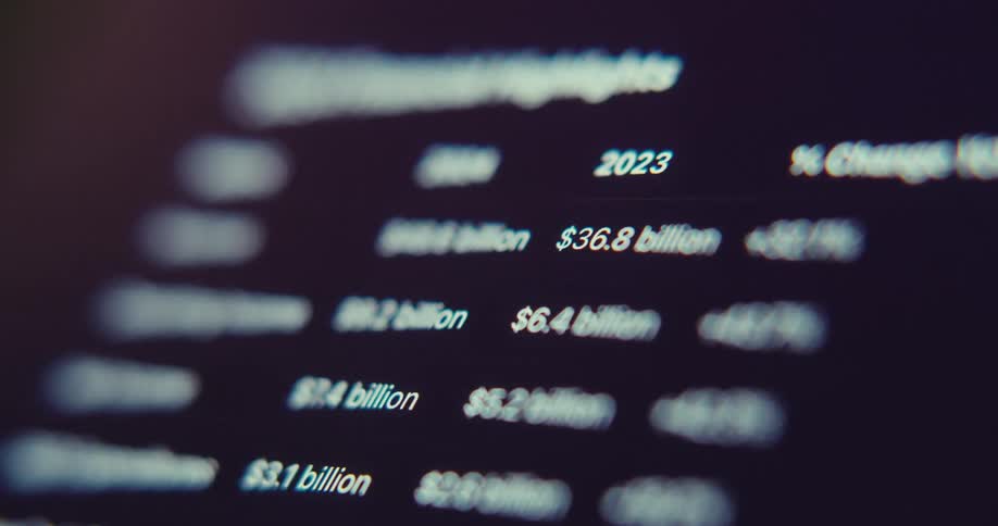 The computer screen is full of numbers