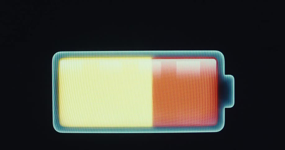 Close up visual of a charging battery icon on the screen of an electronic device