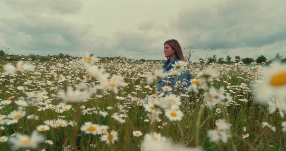 Landscape of a female seated in the garden of flowers at daytime