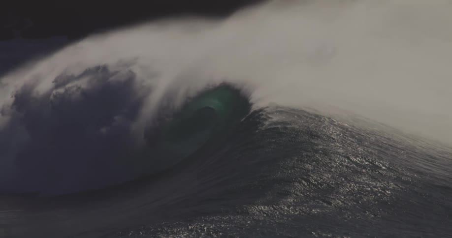 The shore is filled with large waves