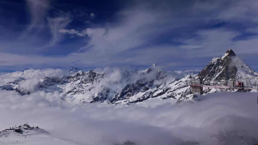 A bridge is high up on the mountain top