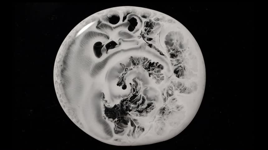 White foam separates around a white circle