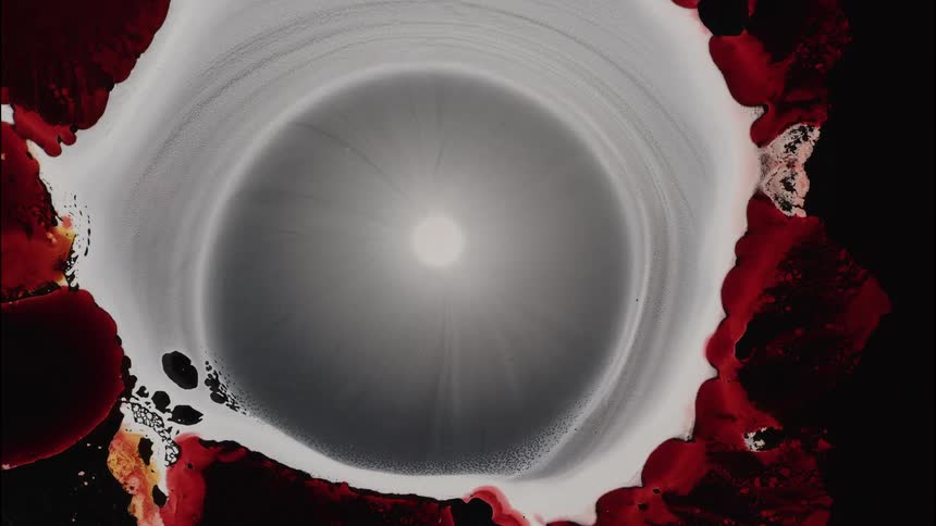 White organic liquid abstractly collapsing against a black background