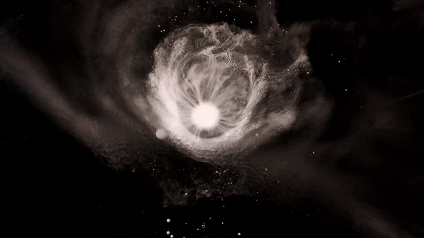 Abstract moving white sphere in a dark environment