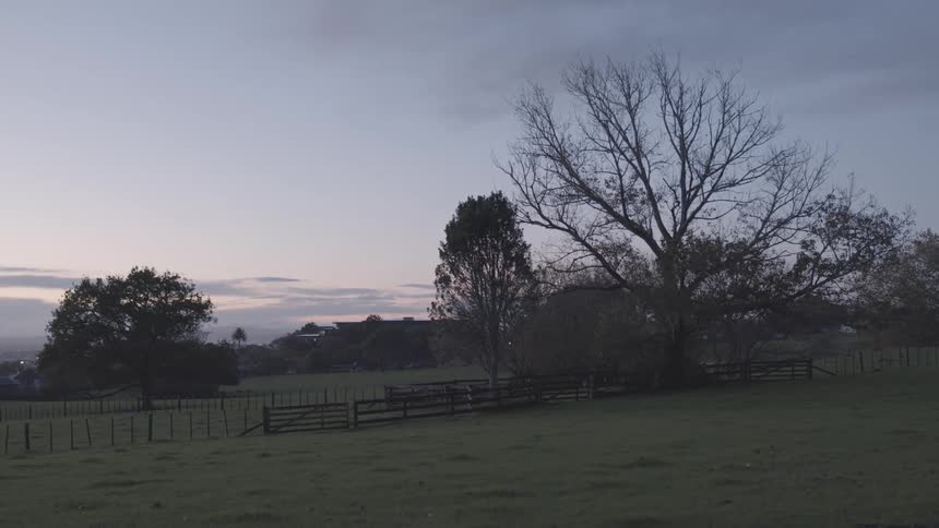 The sun is rising on the farm