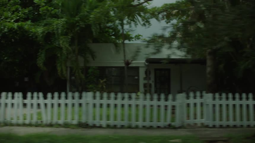 Houses on a street in a residential area during a cloudy day