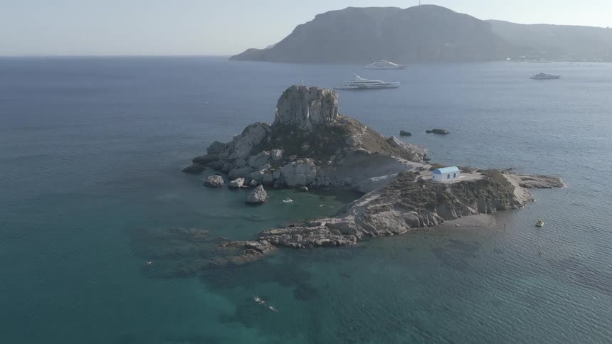 A shelter is on the small island