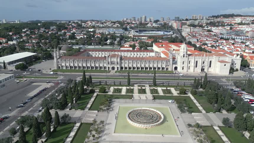 The jernimos monastery monument in lisbon illuminated by the midday sun