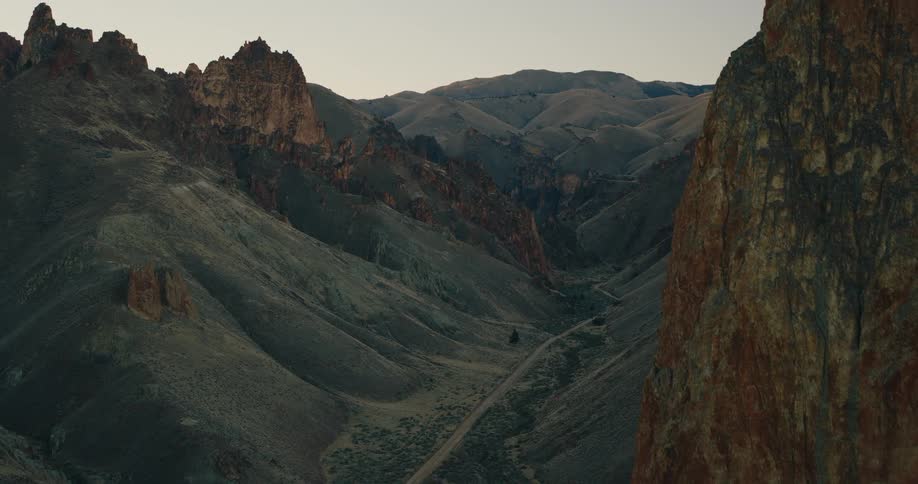 Panorama of a mountain valley at dawn