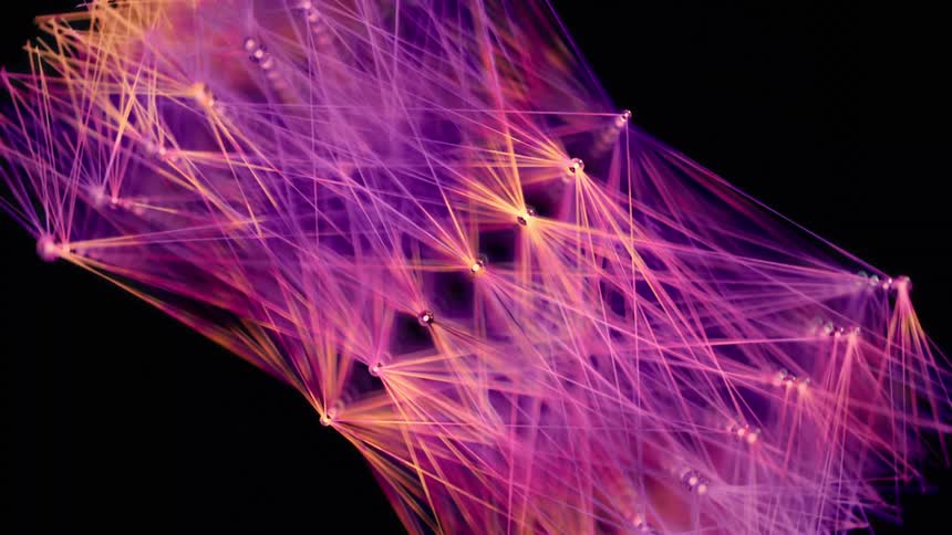 Dolly Out Shot of a Purple AI Neural Network - Abstract Data Flow - Machine learning - Nodes and Lines