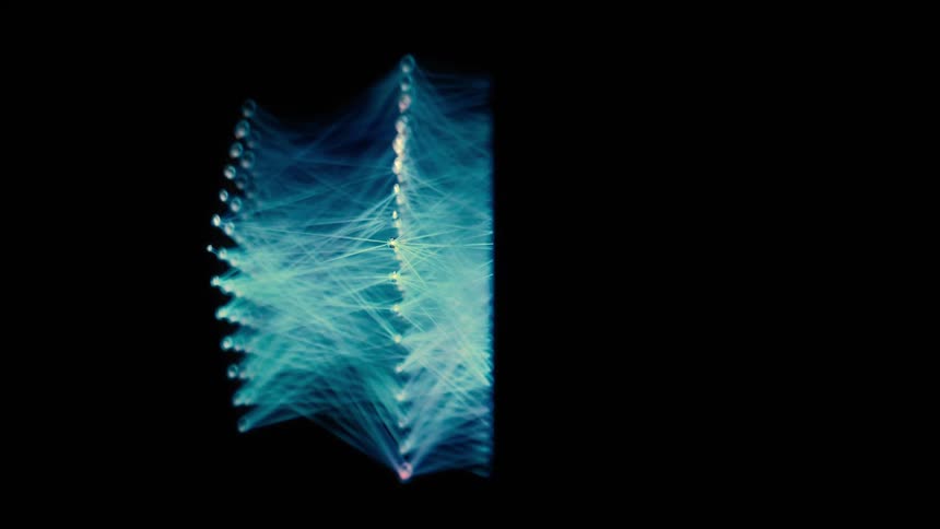 Orbit Shot of a Blue AI Neural Network - Abstract Data Flow - Machine learning - Nodes and Lines