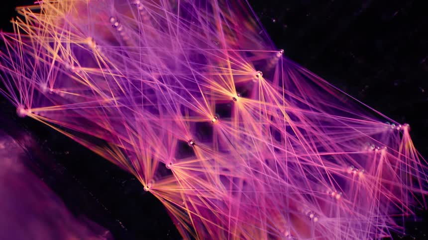 Dolly Out Shot of a Purple AI Neural Network - Abstract Data Flow - Machine learning - Nodes and Lines