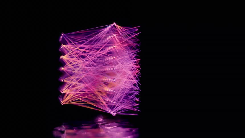 Orbit Shot of a Purple AI Neural Network - Abstract Data Flow - Machine learning - Nodes and Lines