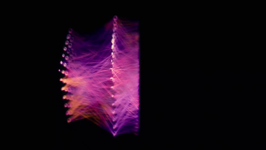 Orbit Shot of a Purple AI Neural Network - Abstract Data Flow - Machine learning - Nodes and Lines