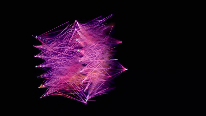 Dolly Out Shot of a Purple AI Neural Network - Abstract Data Flow - Machine learning - Nodes and Lines