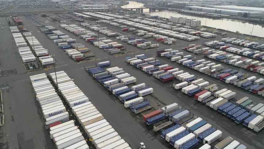 A cargo terminal with many containers