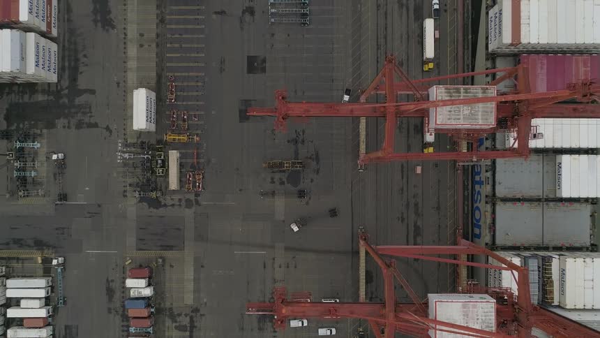 Aerial view of a port with containers