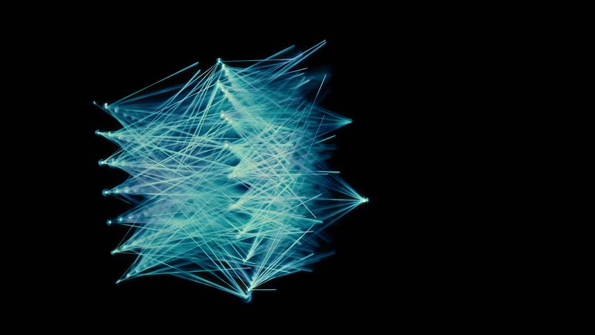 Dolly Out Shot of a Blue AI Neural Network - Abstract Data Flow - Machine learning - Nodes and Lines