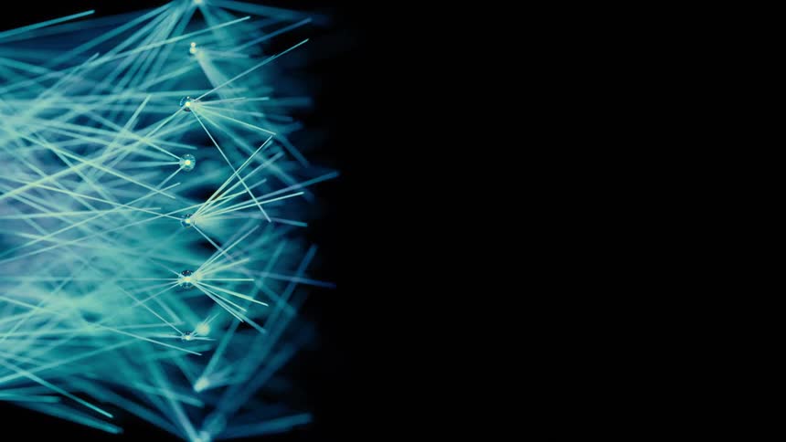Side Following Shot of a Blue AI Neural Network - Abstract Data Flow - Machine learning - Nodes and Lines
