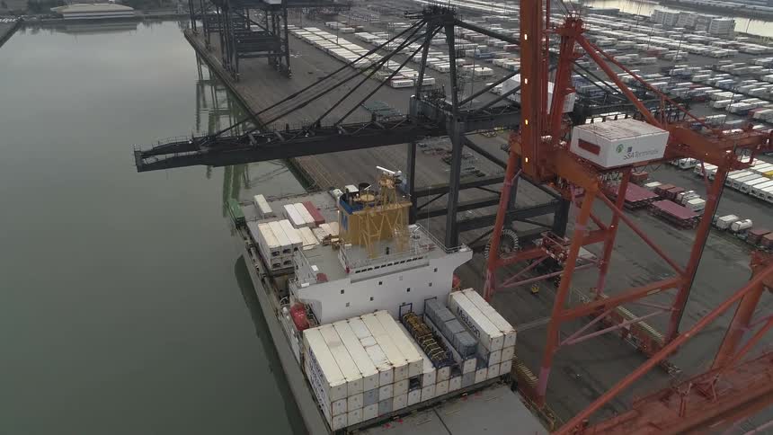 An aerial shot of a ship yard