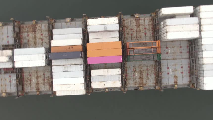 Aerial view of containers on a ship