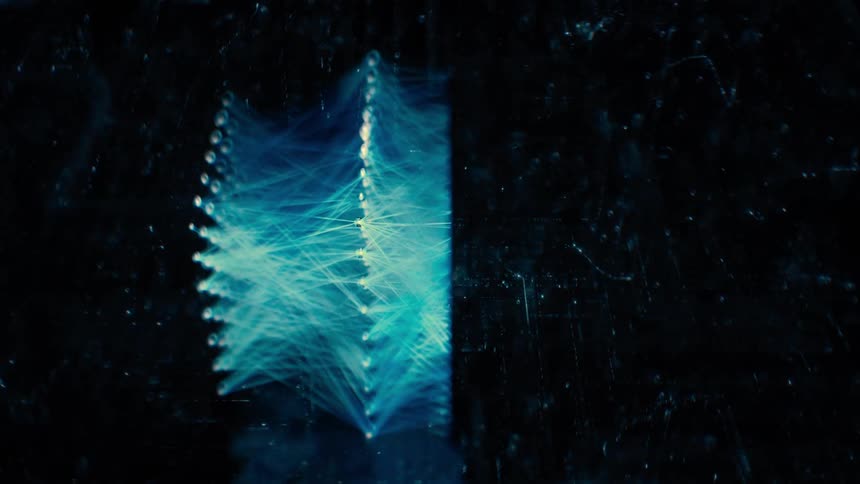 Orbit Shot of a Blue AI Neural Network - Abstract Data Flow - Machine learning - Nodes and Lines