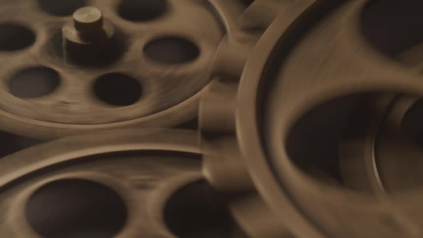 Abstract closeup of rotating metal discs
