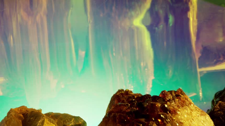 Reflective surface reflects crystals and quartz during the daytime