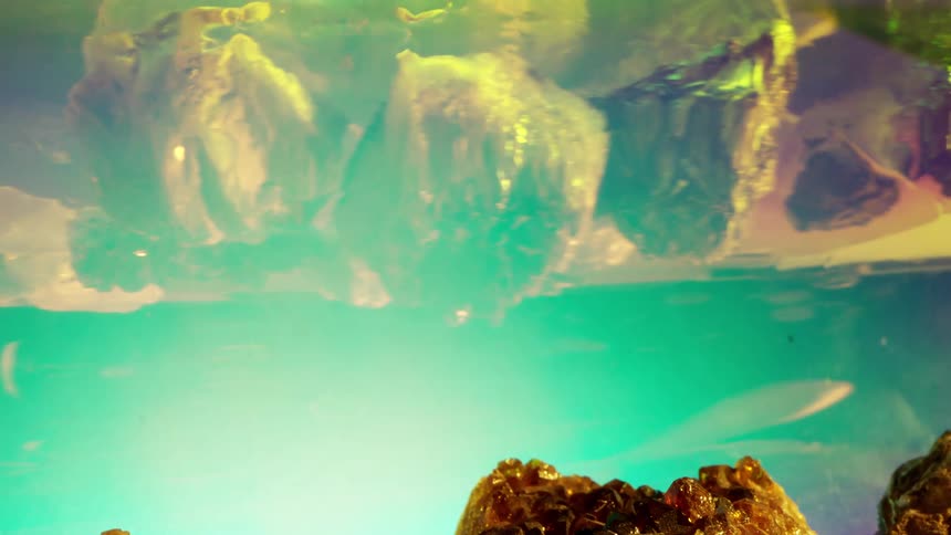Crystalline minerals reflected in the water