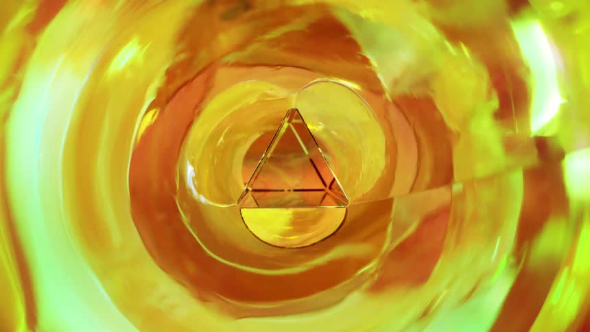 A yellow triangle at the end of a wiggly tunnel
