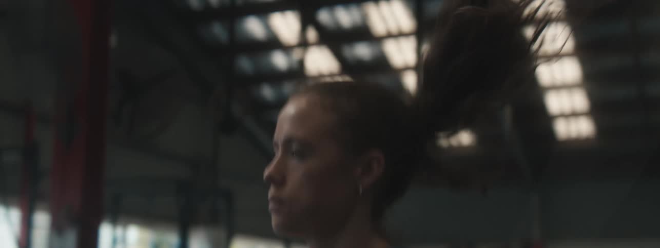 Close up of a woman skipping indoors in a fitness room