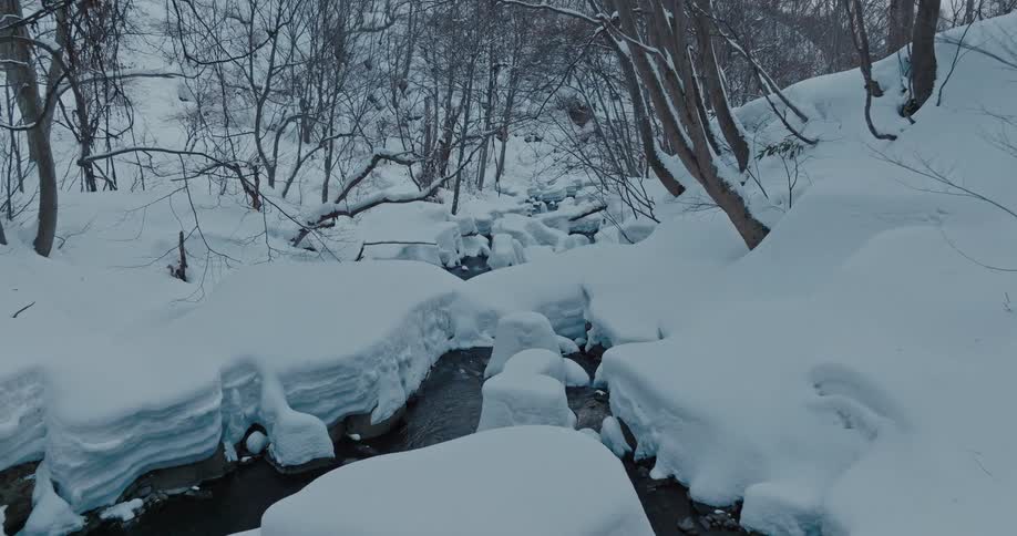 Water stream flows in the middle of an arctic region during daytime