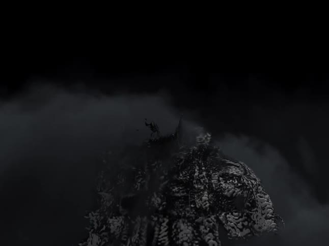 Silhouette of an abstract person in a dark environment with smoke
