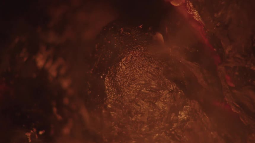 The meat is charred and black in the fire