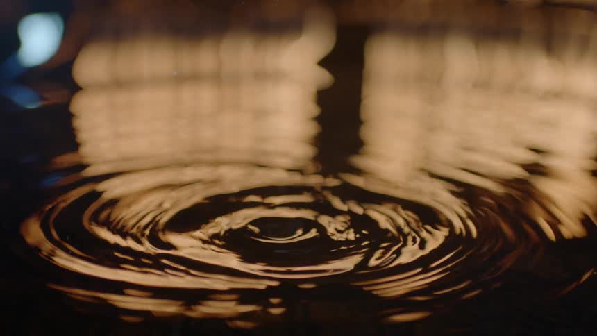 Droplets fall and create ripples in water