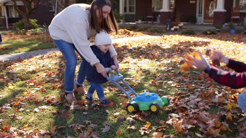 Father and mother playing with their little son in the backyard