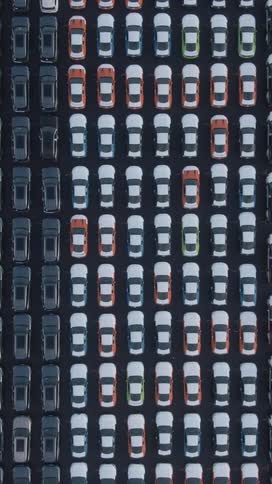 Aerial view of a fleet of vehicles