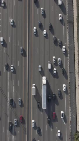 Aerial view of a highway with vehicle traffic