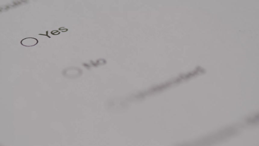 A multiple choice paper with yes no undecided options