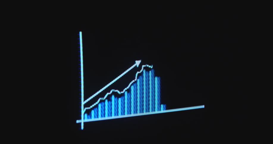 The graph is slowly revealing a positive development with upward tendency on the computer screen visualizing financially successful business decisions and economic development of a growing world economy