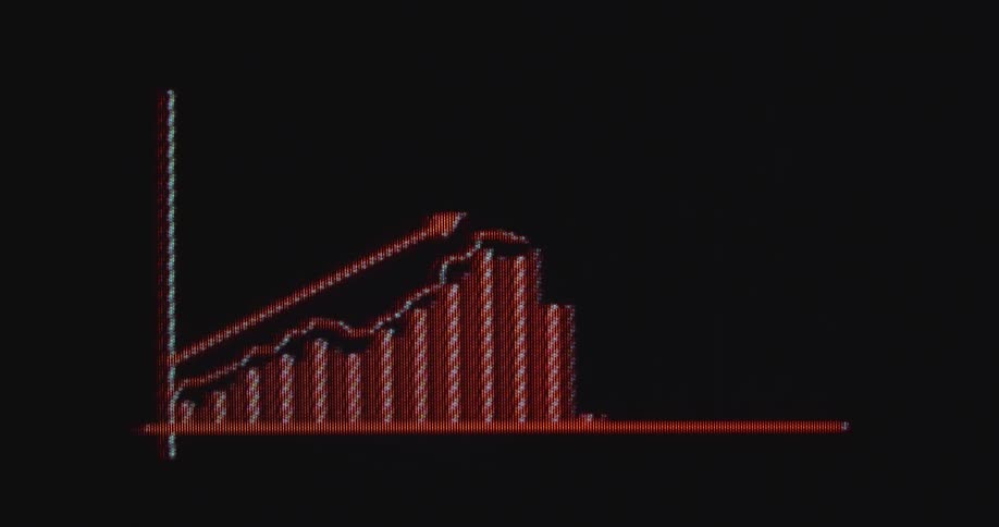 Inflation causing the costs of everyday goods to go up causing increased expenses and a rising consumer price index or CPI displayed by a digital graph in a negative red color on a pixelated computer screen