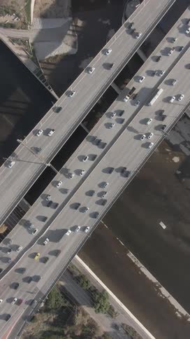 Aerial view of viaducts with heavy vehicle traffic