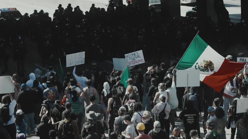Police battalion in front of the demonstration