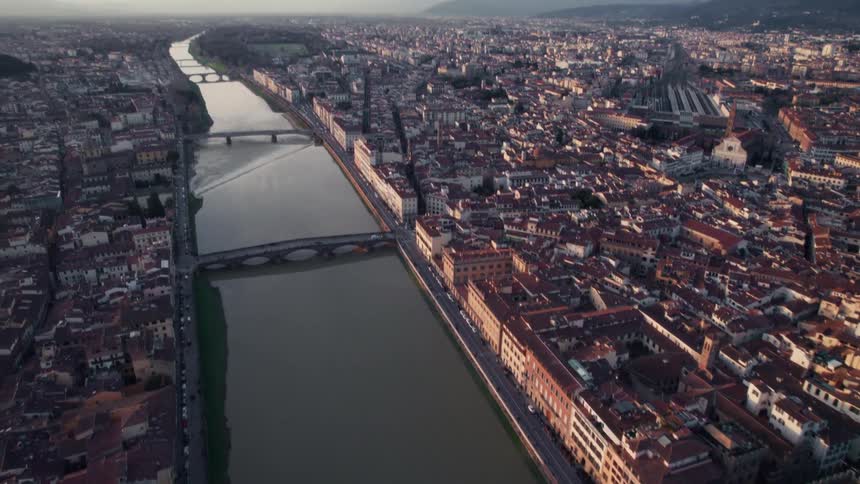 A large city divided by a canal
